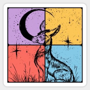 Moon and Donkey Spiritual Night Art Sticker